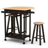 Mobile Kitchen Island Cart Breakfast Table with 2 Stools