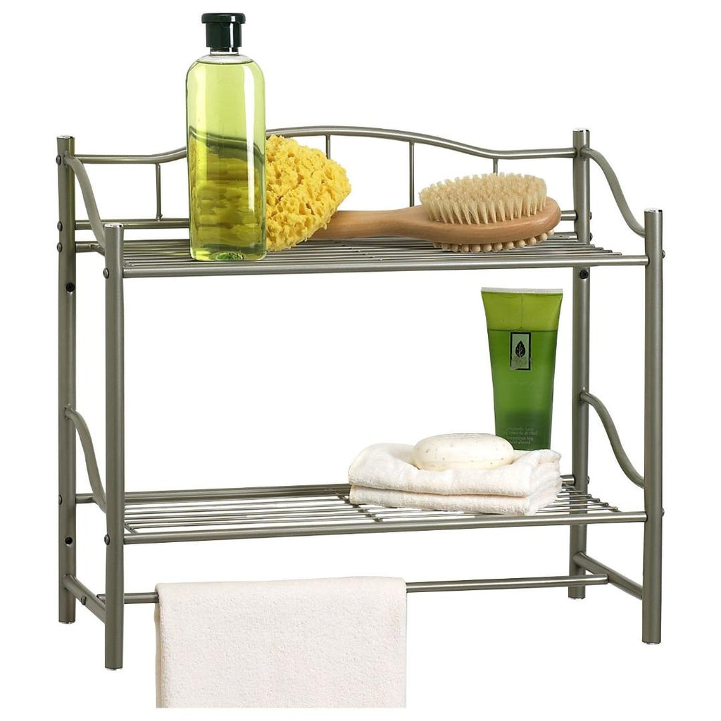 Wall Mounted Bathroom Storage Shelf in Pearl Nickel Metal Finish