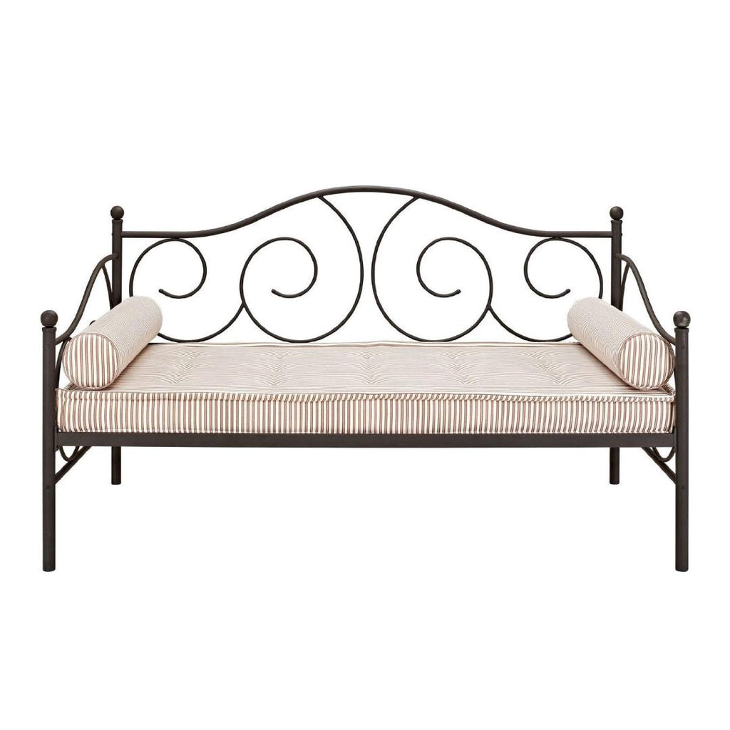 Twin size Scrolling Metal Day Bed Frame in Contemporary Brushed Bronze Dark Pewter