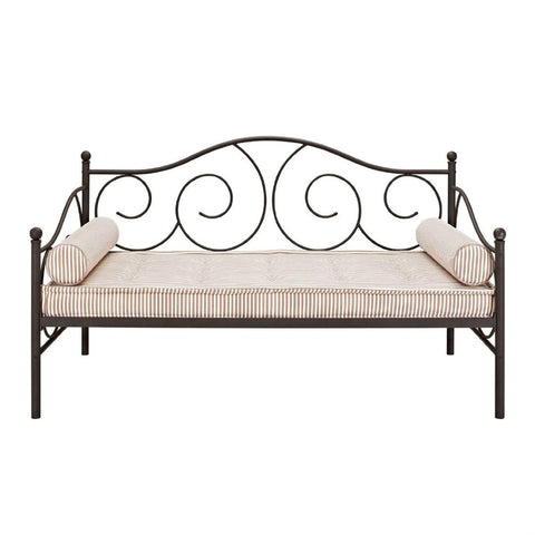 Twin size Scrolling Metal Day Bed Frame in Contemporary Brushed Bronze Dark Pewter