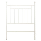 Twin size White Metal Headboard with Simple Lines and Decorative Finals