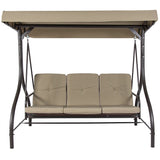 Tan 3-Seat Outdoor Porch Deck Patio Canopy Swing with Cushions