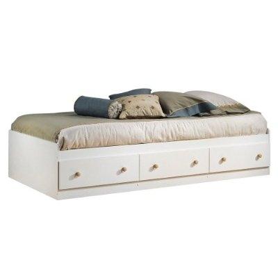 Twin Size Mates Platform Bed in White-Maple with 2 Storage Drawers
