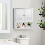 White Wall Mount Bathroom Cabinet with Louver Doors and Metal Knobs