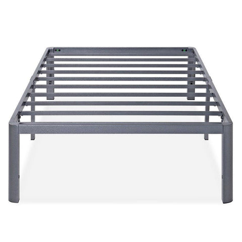 Twin Heavy Duty Platform Bed Frame with Round Corners in Grey Metal