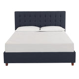 Twin Blue Linen Upholstered Platform Bed with Headboard