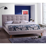 Queen size Modern Grey Linen Upholstered Platform Bed with Button Tufted Headboard
