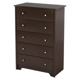 Dark Brown Chocolate Woof Finish 5-Drawer Bedroom Chest of Drawers with Metal Knobs