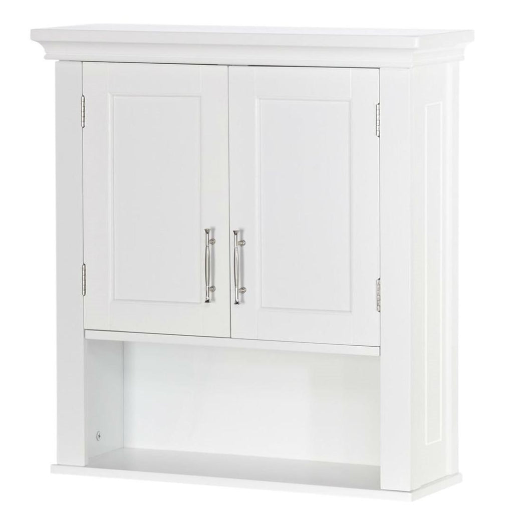 White Wood Bathroom Wall Mounted Storage Cabinet with Bottom Shelf