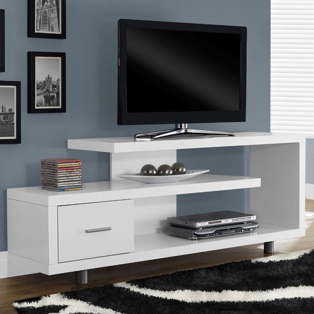 White Modern TV Stand - Fits up to 60-inch Flat Screen TV