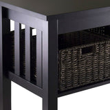 Espresso Wood Console Hall - Sofa Table w- 3 Foldable Baskets