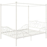 Full size White Metal Canopy Bed Frame with Heavy Duty Steel Slats