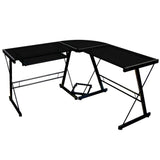 Black Metal and Glass Corner L-Shaped Computer Desk
