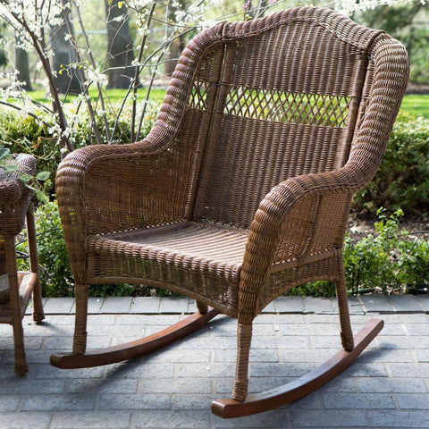 Indoor-Outdoor Patio Porch Walnut Resin Wicker Rocking Chair