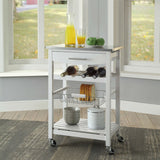 Stainless Steel Top White Wood Kitchen Island Storage Cart
