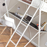 Modern Twin size Bunk Bed Loft with Desk in White Metal Finish