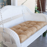 White Resin Wicker Porch Swing with Comfort Spring and Hanging Hooks and Sand Cushion