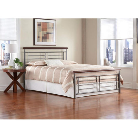 Queen size Contemporary Metal Bed in Silver - Cherry Finish