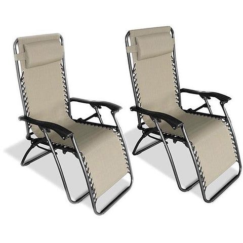 Set of 2 - Zero Gravity Indoor-Outdoor Chairs in Beige