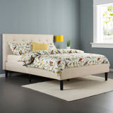 Twin size Contemporary Classic Taupe Fabric Upholstered Platform Bed with Tufted Headboard