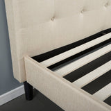 Twin size Contemporary Classic Taupe Fabric Upholstered Platform Bed with Tufted Headboard